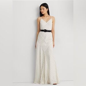 RALPH LAUREN Chevron Linen-Blend Sleeveless Gown